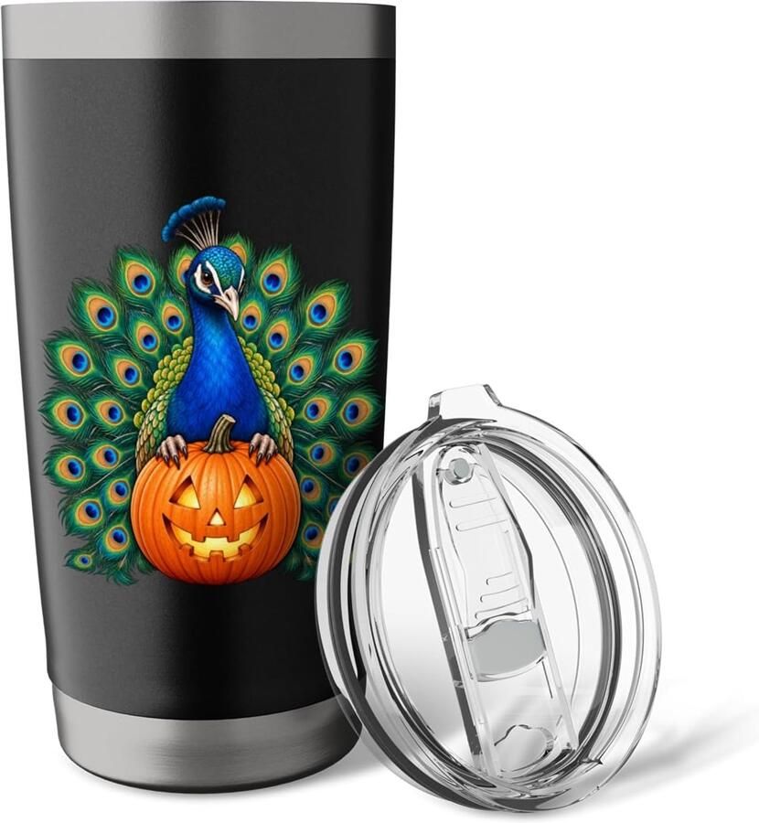 Thermosbeker met grappige pompoen voor Halloween