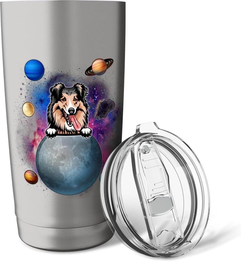 Thermosbeker met hond in de ruimte