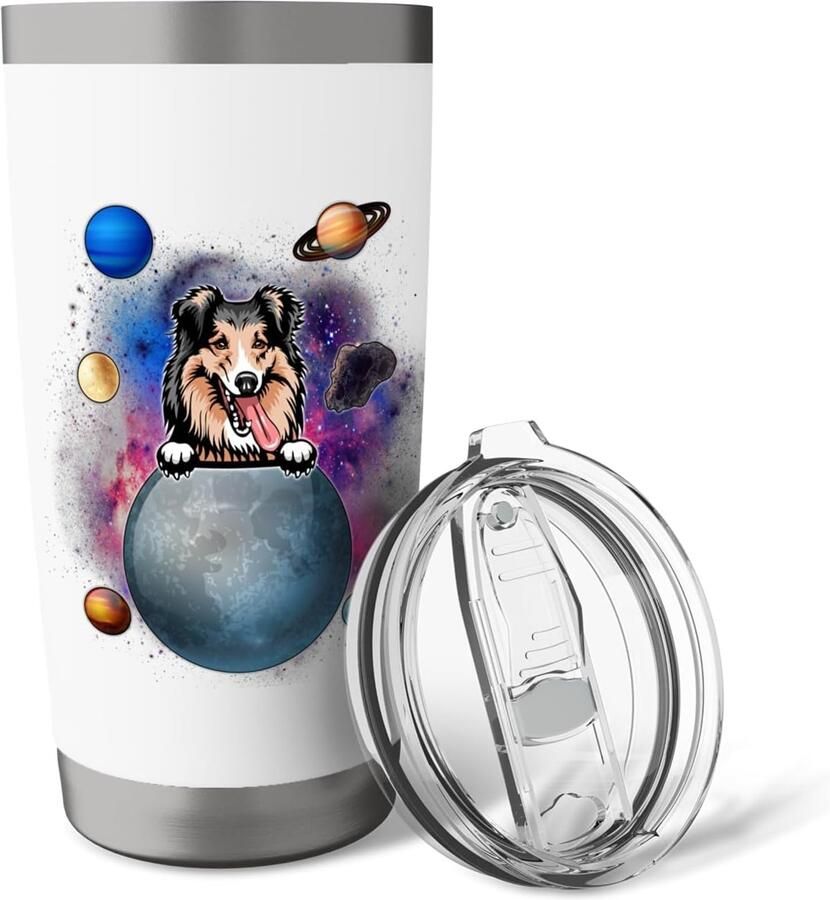 Thermosbeker met hond in de ruimte