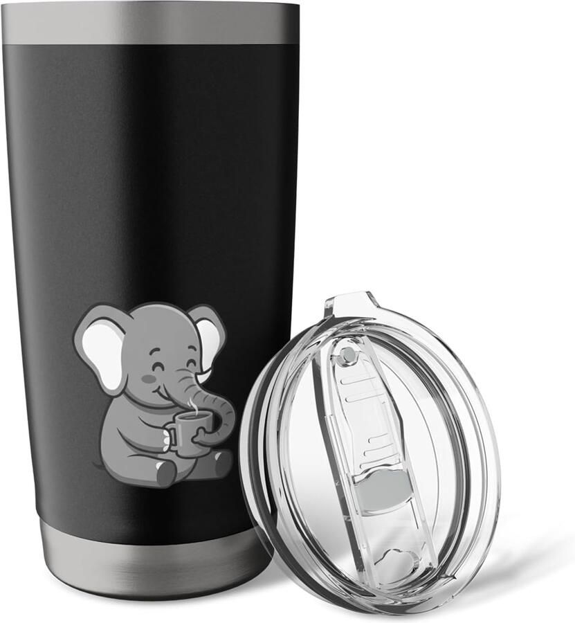 Thermosbeker met olifant en warme drank