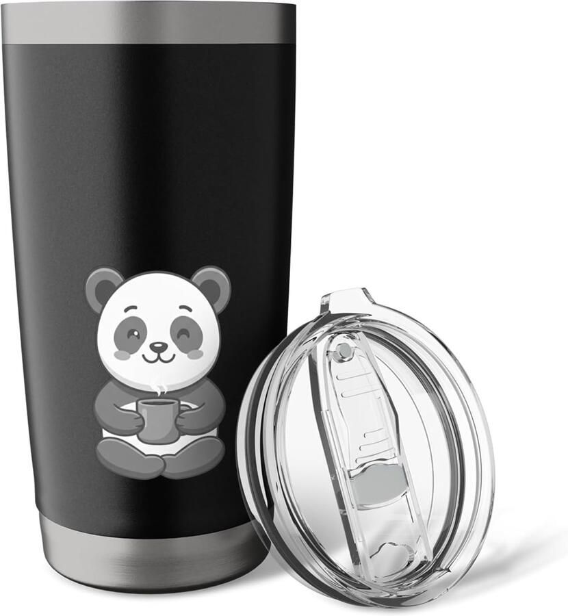 Thermosbeker met panda en warme drank