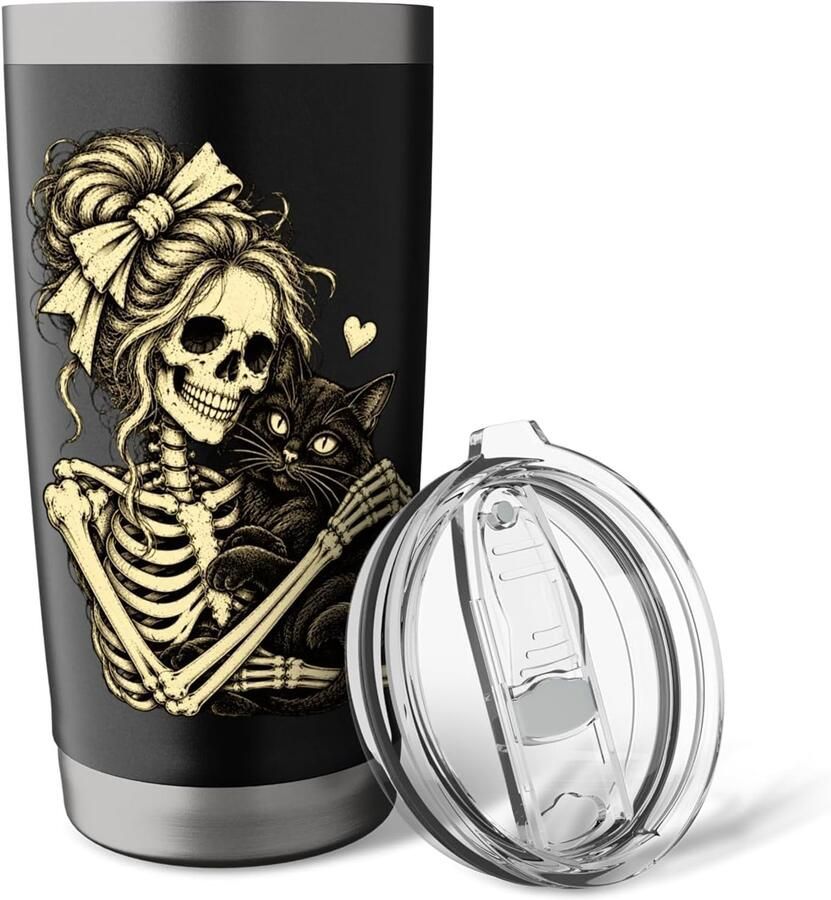 Thermosbeker met skeletontwerp tarotkaart en Halloween-thema