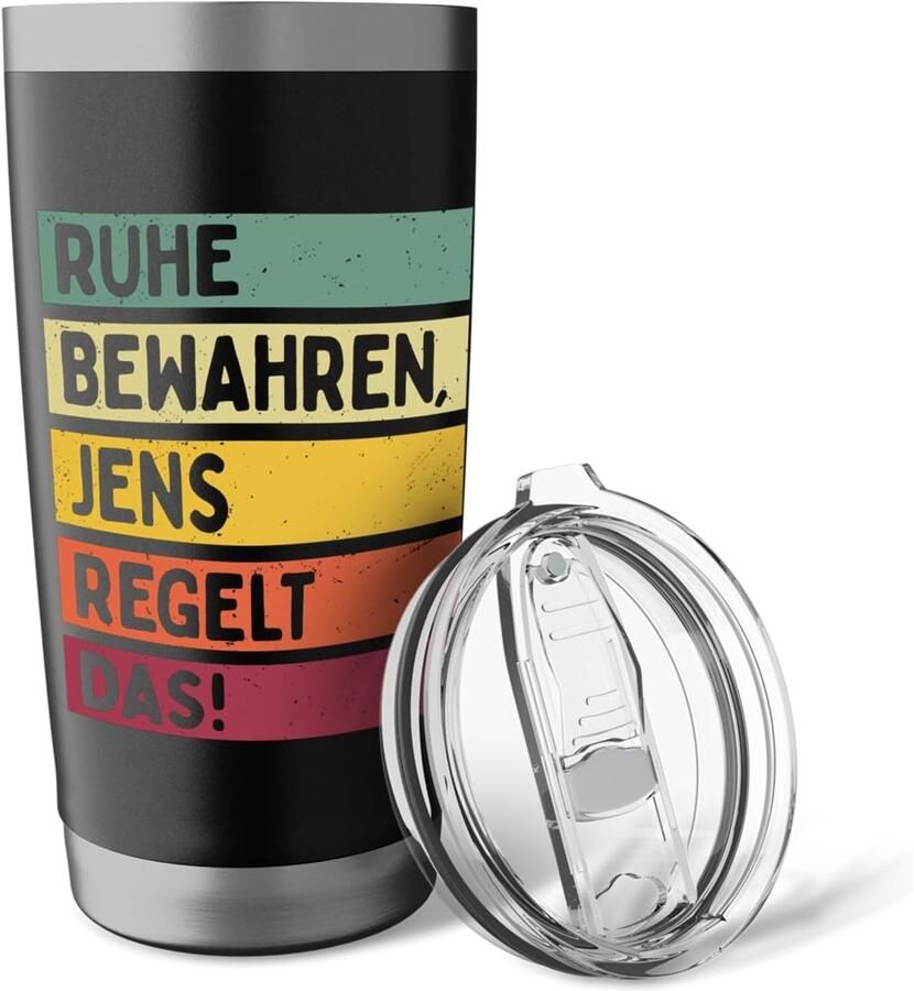 Thermosbeker met spreekwoord in retro kleuren