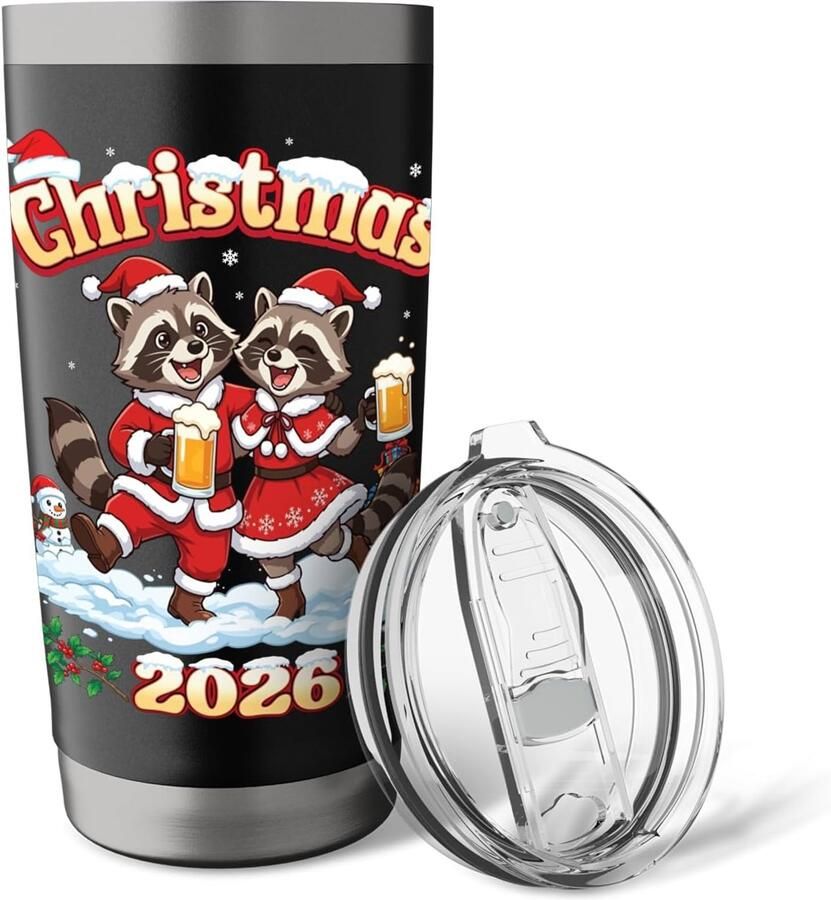 Thermosbeker met wasbeer kerstmotiv