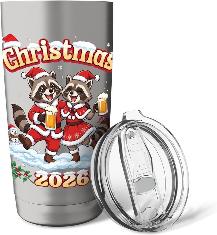 Thermosbeker met wasbeer kerstmotiv