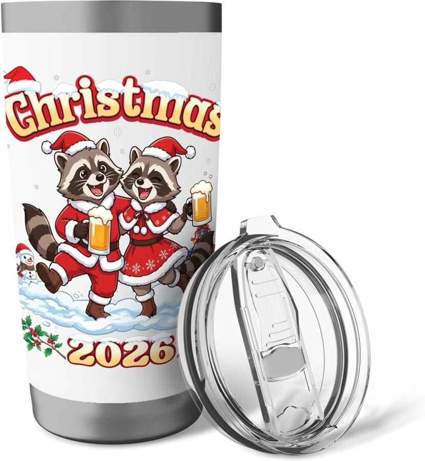 Thermosbeker met wasbeer kerstmotiv