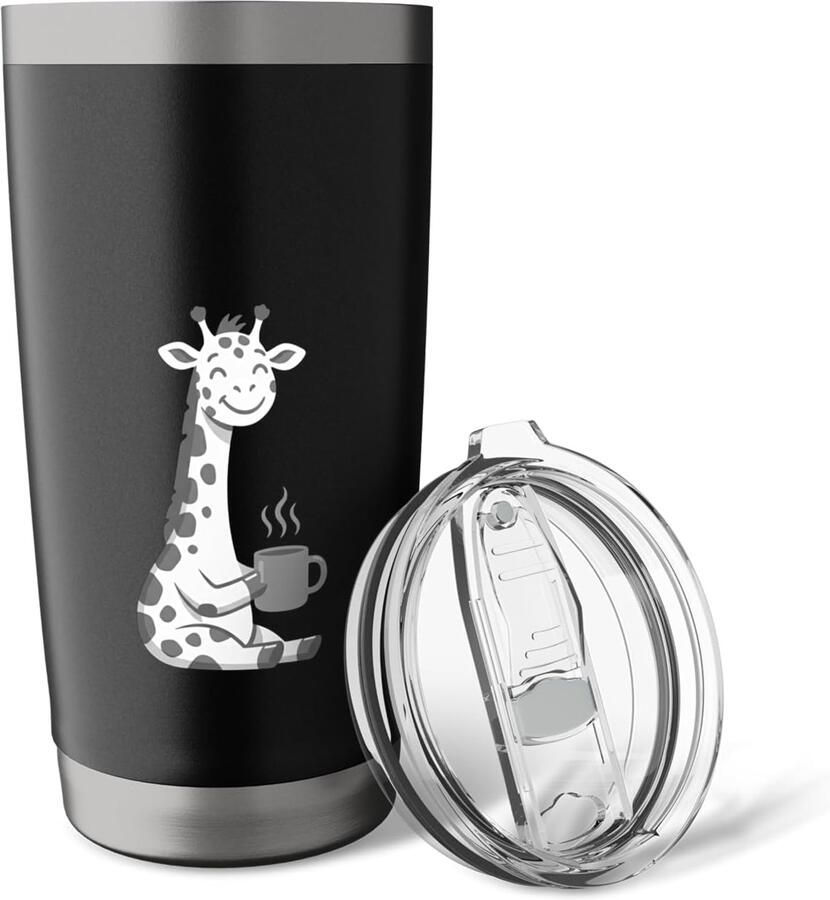 Thermosbeker met wintergiraf en warme drank