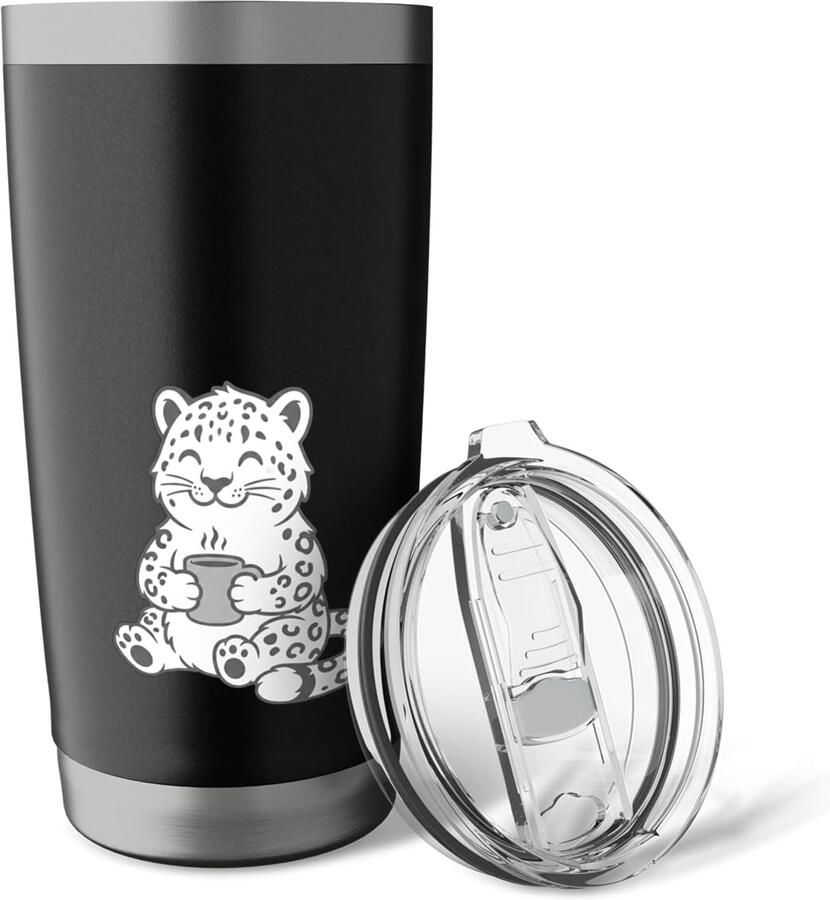 Thermosbeker met winterleopard en warme drank