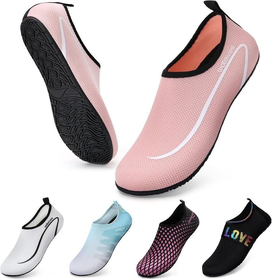 Thijox Waterschoenen Duikschoenen Badschoenen Uniseks Antislip Superlicht Snel Drogen voor Surfen Strand en Zwembad in Linie Rosa