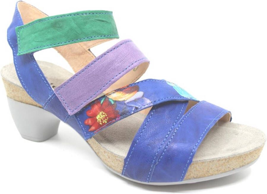 Think 3-000301-8010 Multicolor kleurige dames sandalen met hakje plantaardig gelooid leder