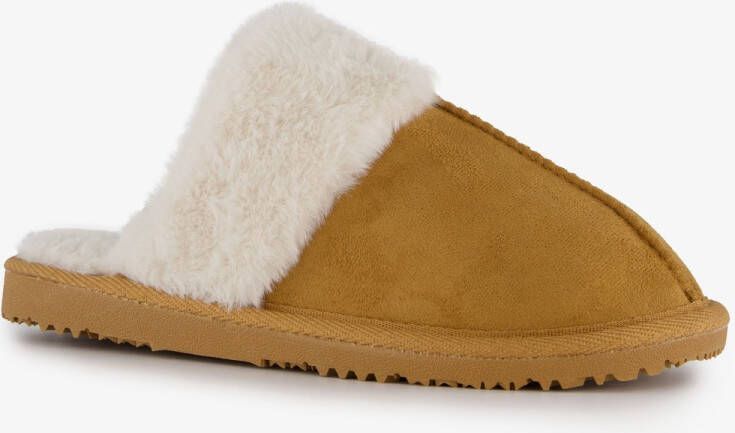Thu!s dames pantoffels met imitatiebont bruin Sloffen