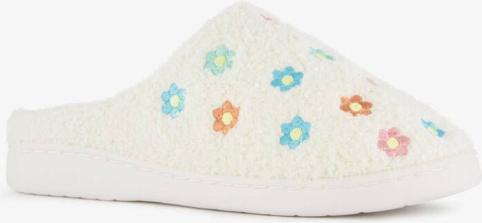 Thu!s dames teddy pantoffels met bloemen beige Sloffen