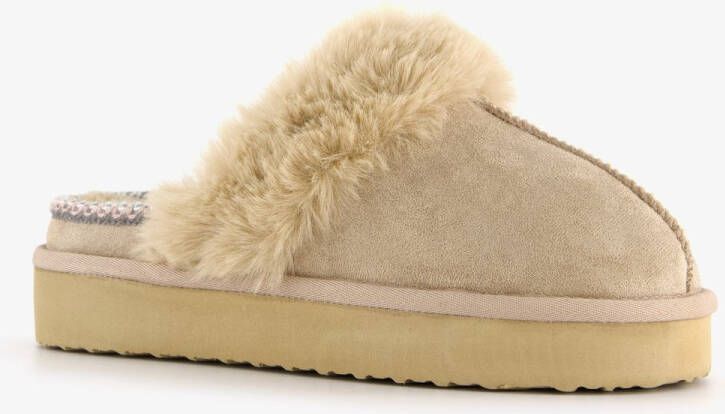 Thu!s gevoerde dames pantoffels imitatiebont beige Sloffen