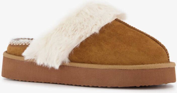 Thu!s gevoerde dames pantoffels imitatiebont bruin Sloffen
