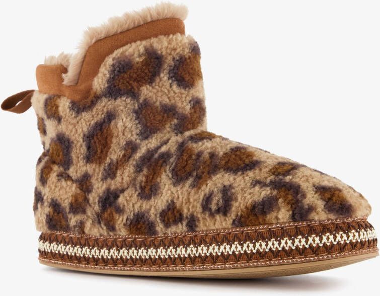 Thu!s gevoerde dames pantoffels met luipaardprint Bruin Sloffen