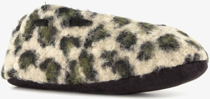 Thu!s gevoerde dames pantoffels met panterprint beige groen Sloffen