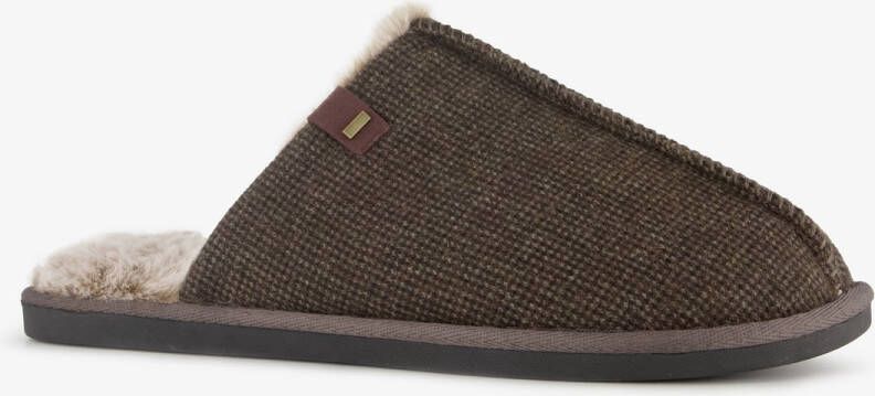 Thu!s heren instap pantoffels met imitatiebont donkerbruin Sloffen