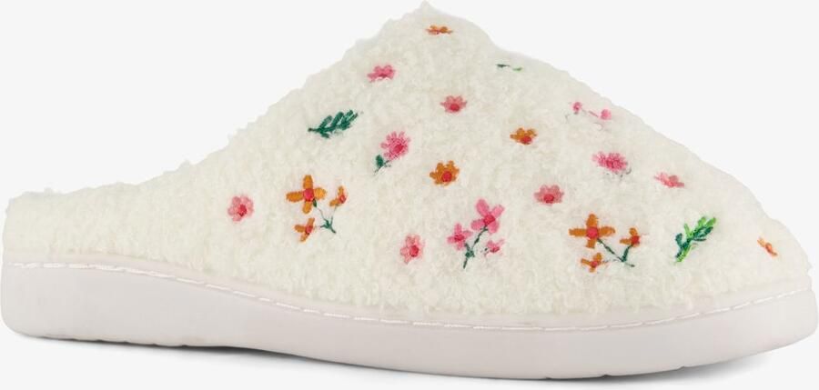 Thu!s dames instap pantoffels met bloemetjes wit Sloffen
