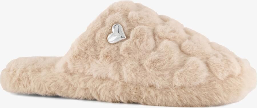Thu!s dames instap pantoffels met hartje beige Sloffen