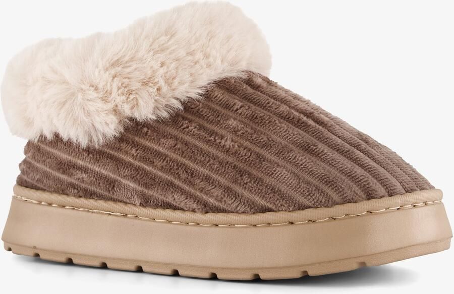 Thu!s dames pantoffels met imitatiebont bruin Sloffen