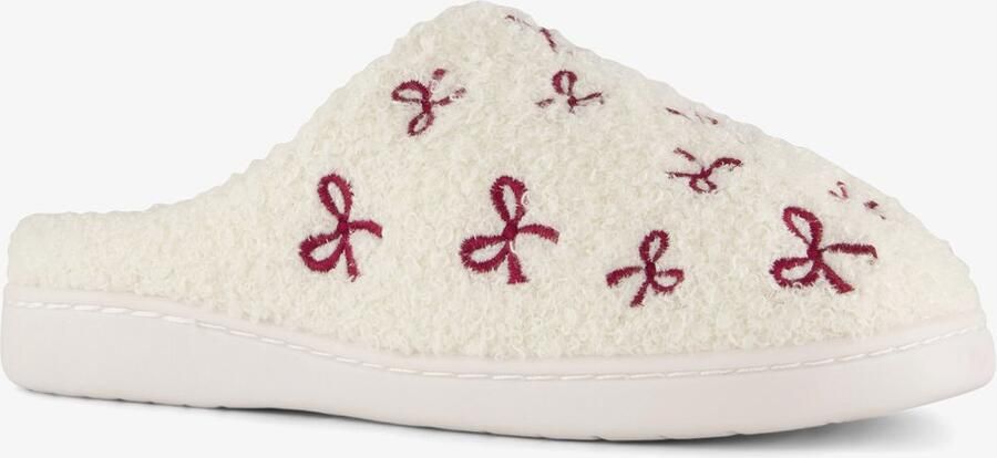 Thu!s dames instap pantoffels met rode strikjes wit Sloffen