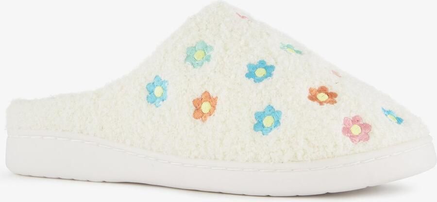 Thu!s dames teddy pantoffels met bloemen beige Sloffen - Foto 1