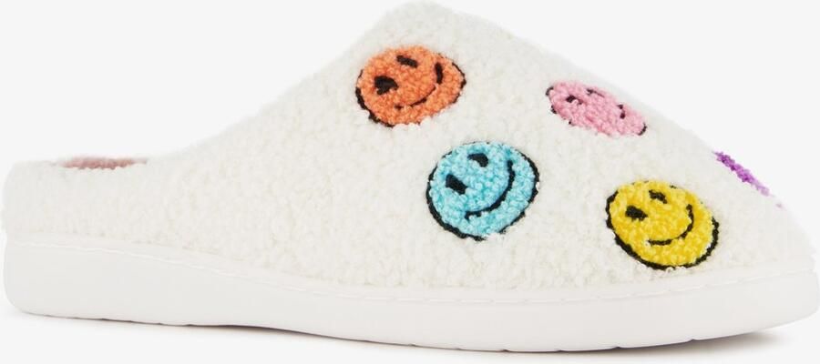 Thu!s dames teddy instap pantoffels met smileys beige Sloffen