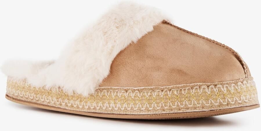 Thu!s gevoerde dames instap pantoffels beige Sloffen