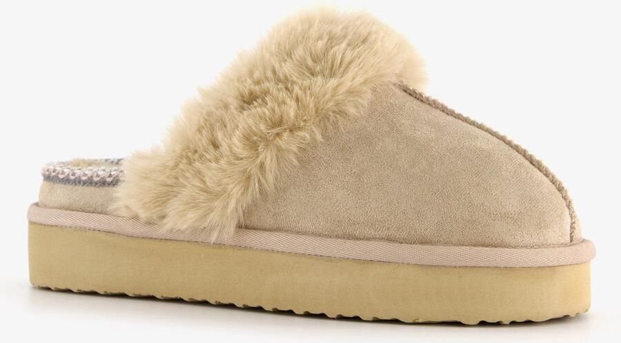 Thu!s gevoerde dames instap pantoffels beige Sloffen