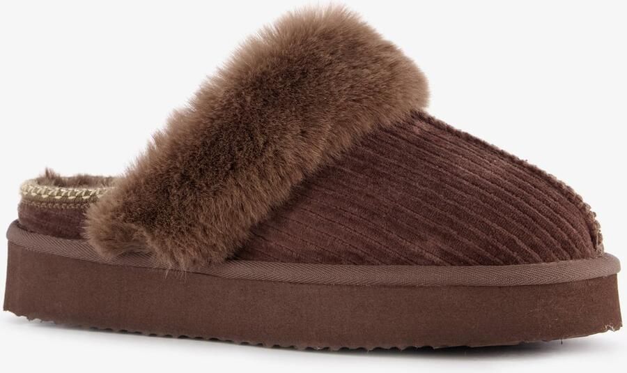 Thu!s gevoerde dames instap pantoffels choco bruin Sloffen