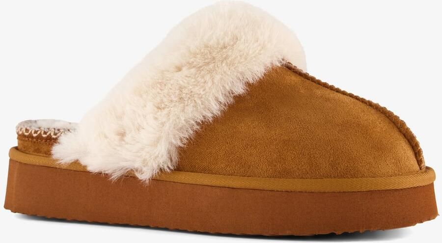 Thu!s gevoerde dames instap pantoffels cognac bruin Sloffen