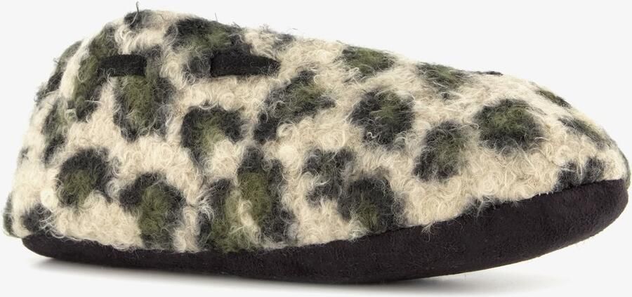 Thu!s gevoerde dames pantoffels met panterprint beige groen Sloffen