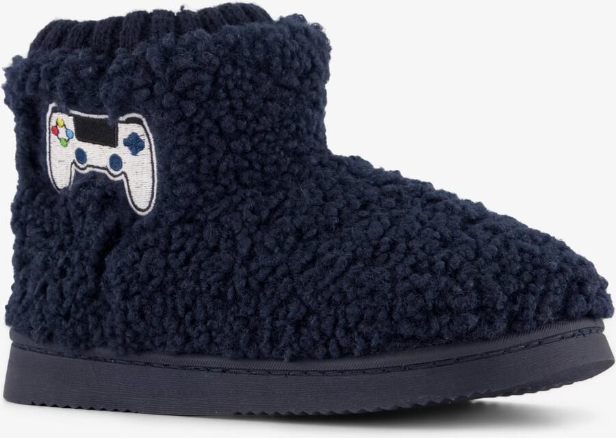 Thu!s gevoerde kinder teddy pantoffels met game opdruk Blauw Sloffen