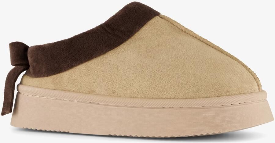 Thu!s gevoerde meisjes instap pantoffels met strik Beige Sloffen
