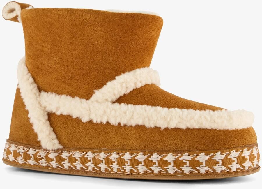 Thu!s hoge dames pantoffels met teddy voering cognac Sloffen