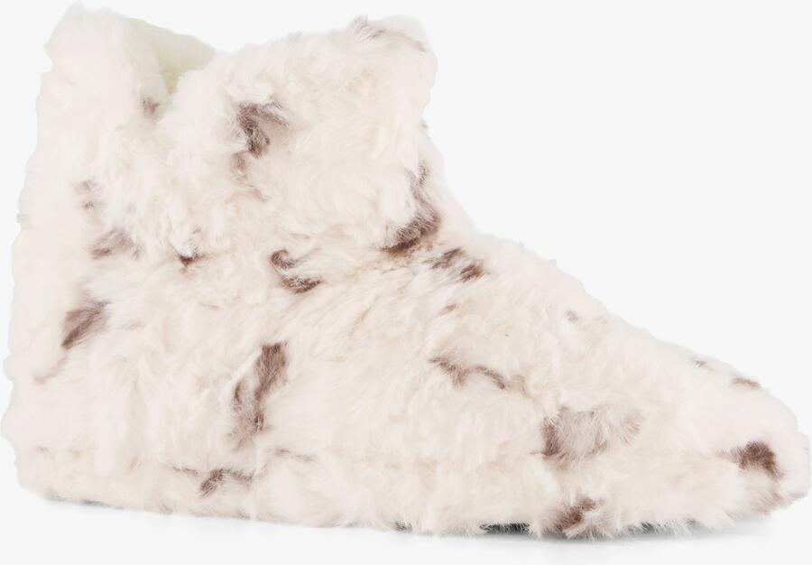 Thu!s hoge dames pluche pantoffels beige Sloffen