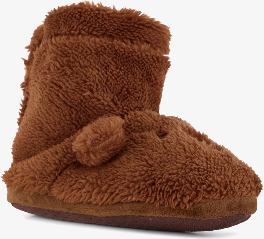 Thu!s hoge kinder pantoffels met antislipzool beertje Bruin Sloffen