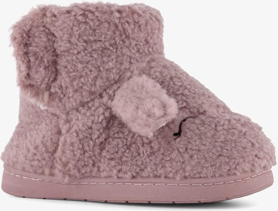 Thu!s hoge kinder teddy pantoffels met oortjes roze Sloffen