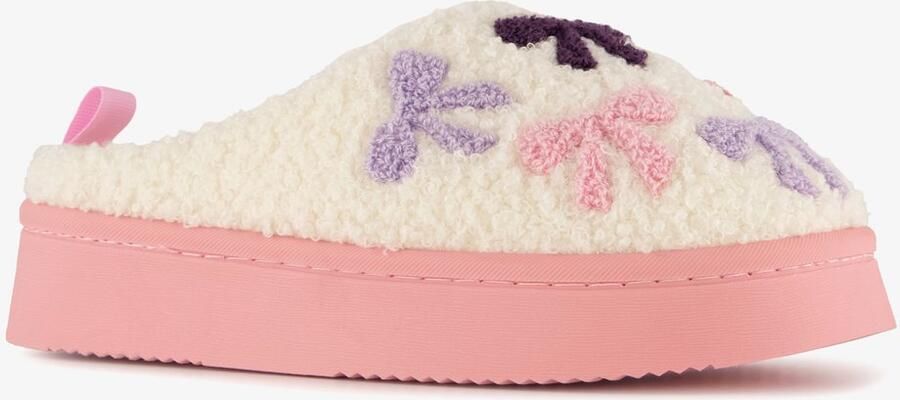 Thu!s meisjes instap pantoffels met strikjes crème roze Sloffen