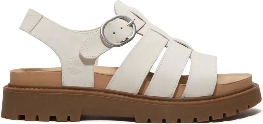 Timberland Leather Platform Sandals Buckle Closure Wo Beige Flat Sandals