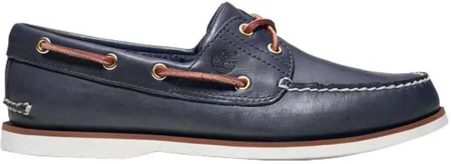 Timberland Leather Moccasins with Rubber Sole Blue Moccassins