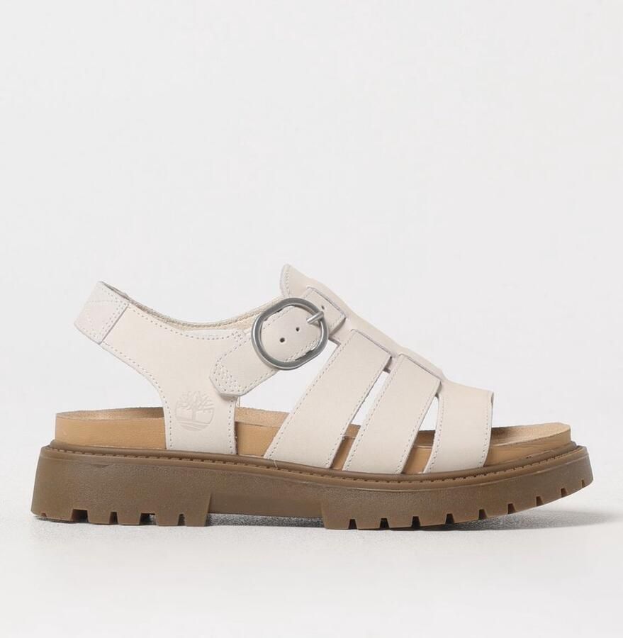 Timberland Leather Platform Sandals Buckle Closure Wo Beige Flat Sandals