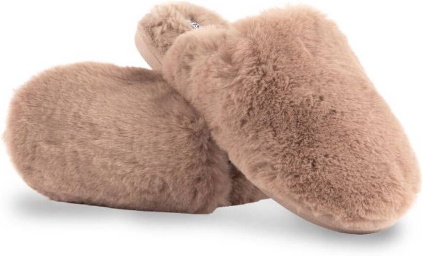 Tiseco Pantoffels SNUGGS MULE sloffen zachte imitatiekonijnenbont 36 37 cognac