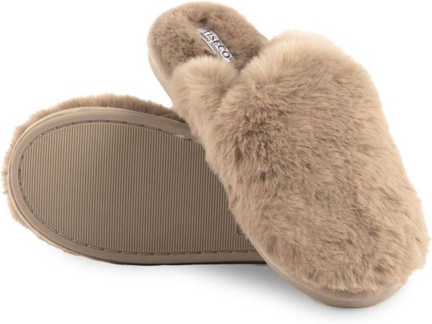 Tiseco Pantoffels SNUGGS MULE sloffen zachte imitatiekonijnenbont 38 39 taupe