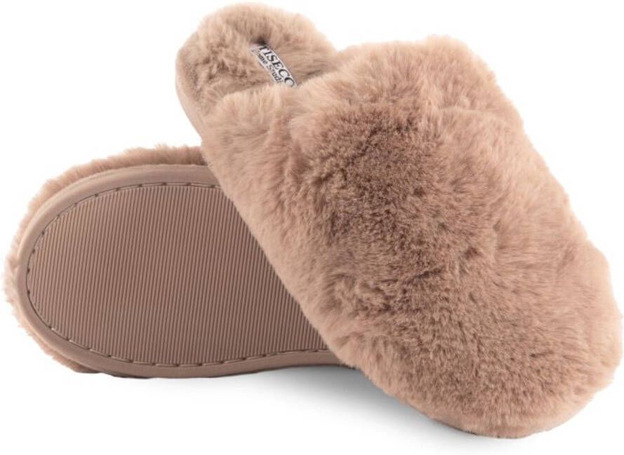 Tiseco Pantoffels SNUGGS MULE sloffen zachte imitatiekonijnenbont 40 41 cognac
