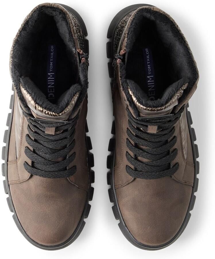 Tom Tailor Denim Enkellaarsjes met mix van materialen mokka