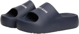 TOMMY JEANS Slippers TJW CHUNKY FLATFORM SLIDE plateau zomerschoen slippers met contrasterende logo-opdruk