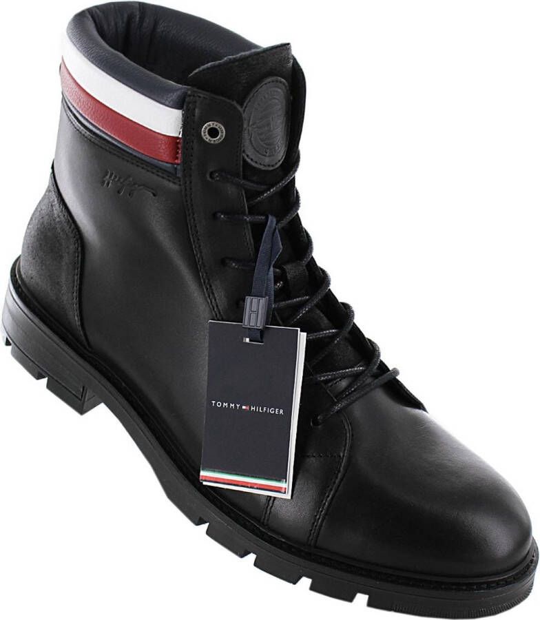 Tommy Hilfiger Elevated RWB Collar Leather Boot Heren Laarzen Leer Zwart FM0FM03825-BDS