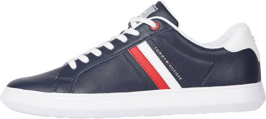 Tommy Hilfiger Sneakers ESSENTIAL LEATHER CUPSOLE met typische strepen vrijetijdsschoen lage schoen veterschoen