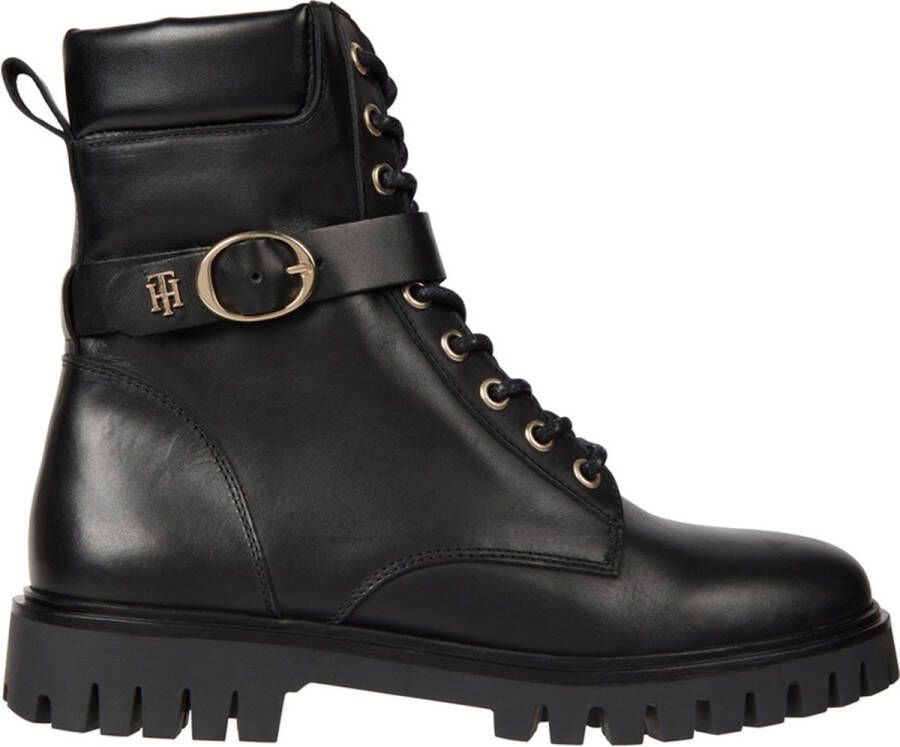 Tommy Hilfiger Veterlaarsjes MONOCHROMATIC LACE UP BOOT met logoprint opzij - Foto 3